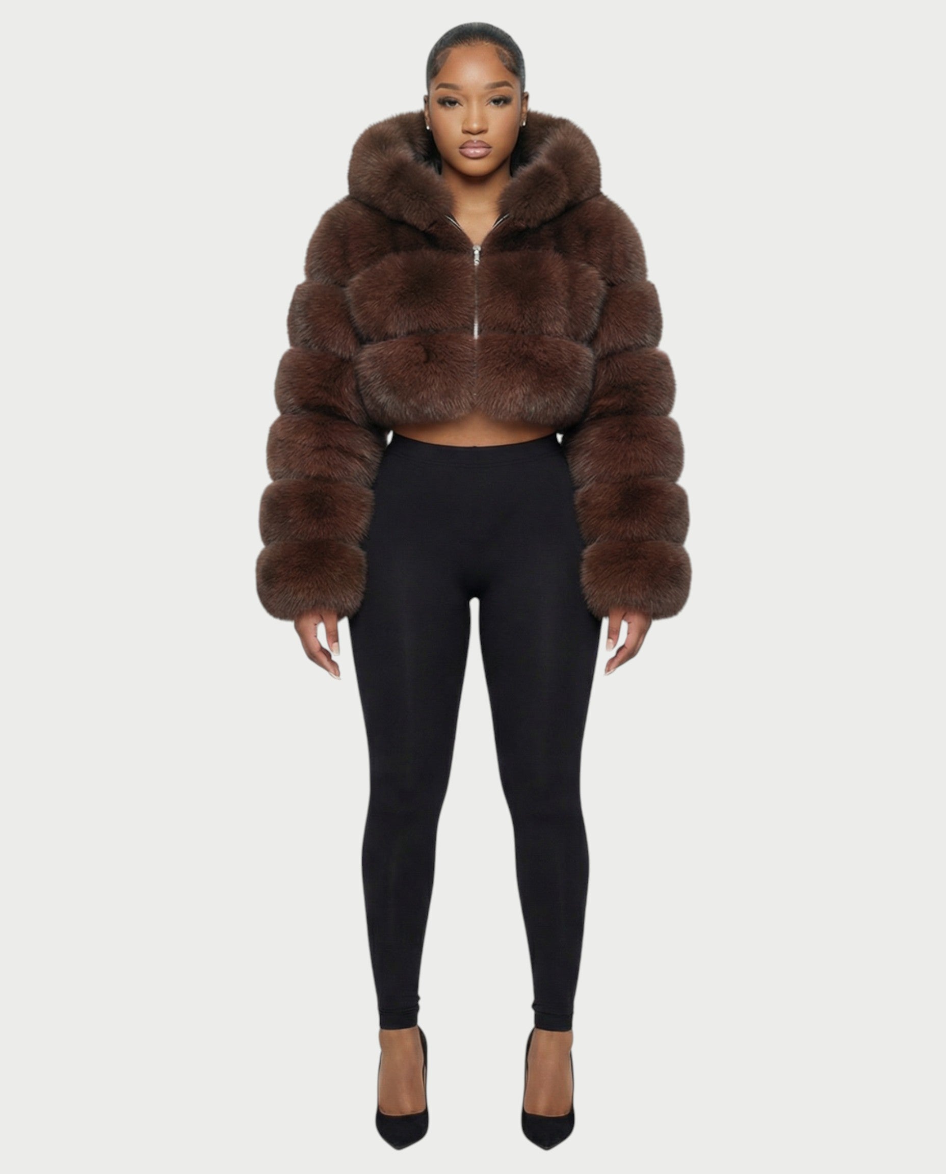 LIOREN Cropped Hooded Faux-Fur Puffer Jacket