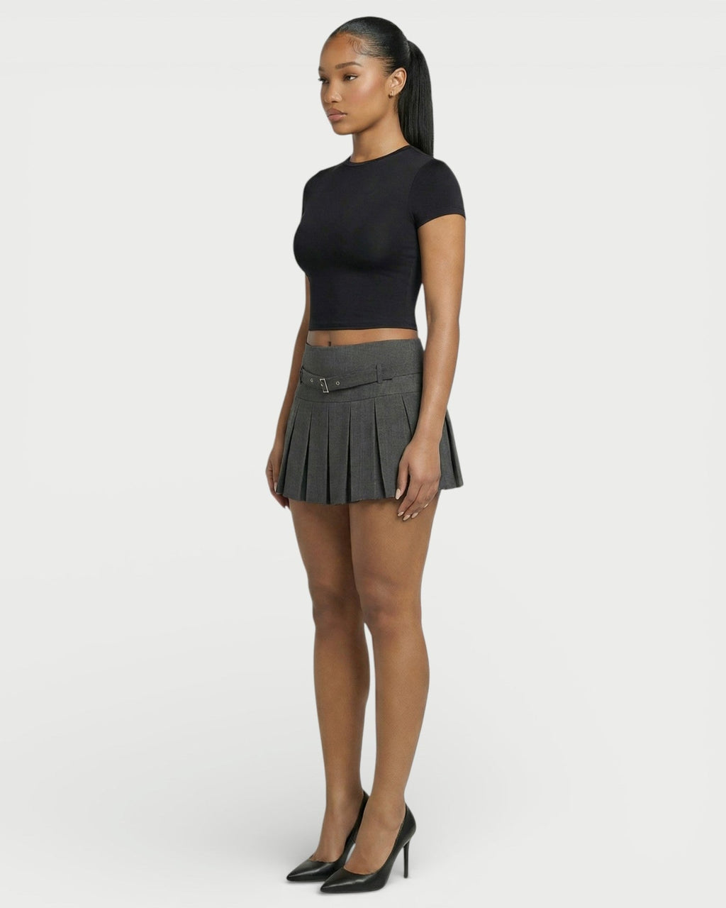 ANARA High-Waist Belted Pleated Mini Skirt