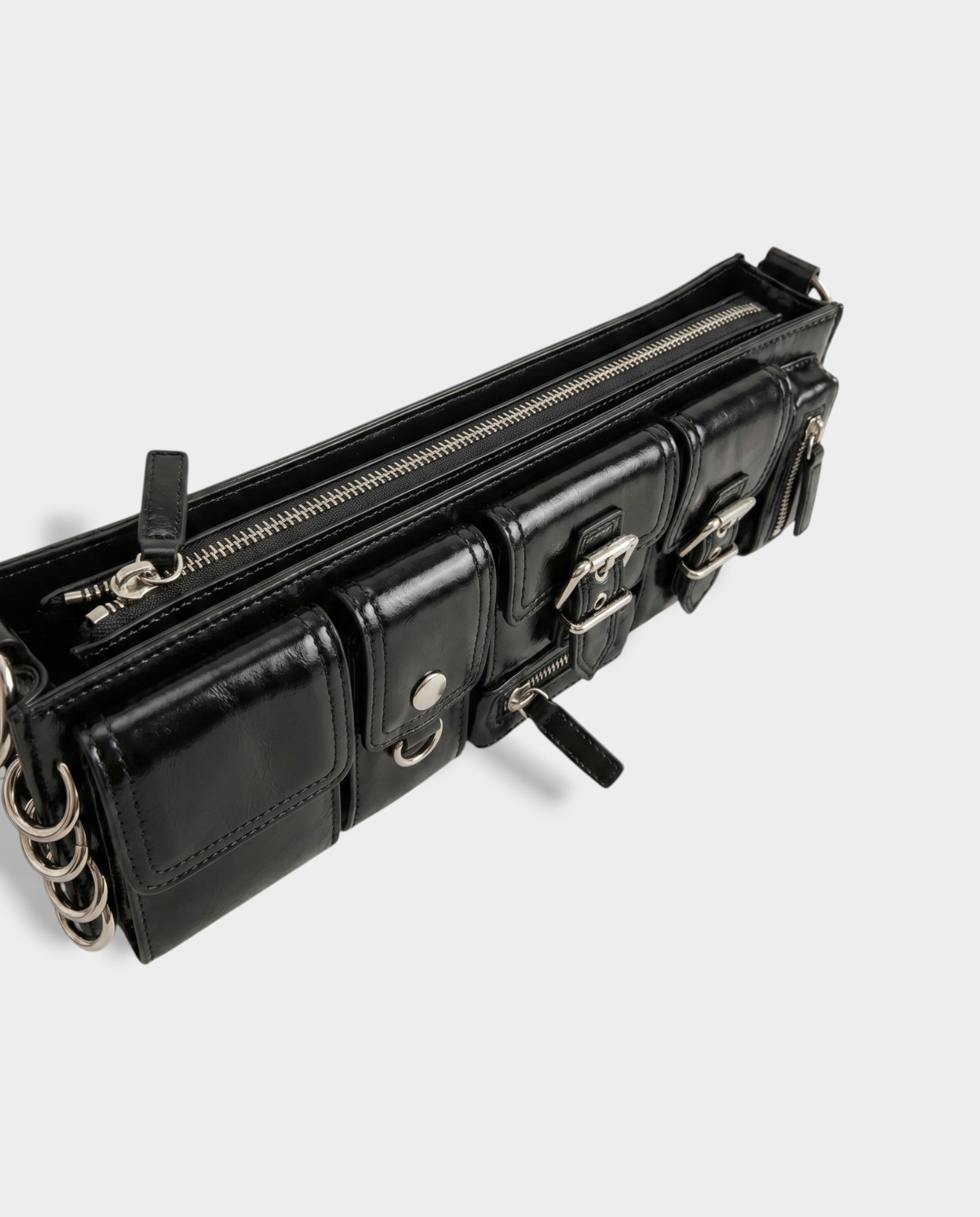HAZY Buckle & Zip Multi-Pocket Shoulder Bag