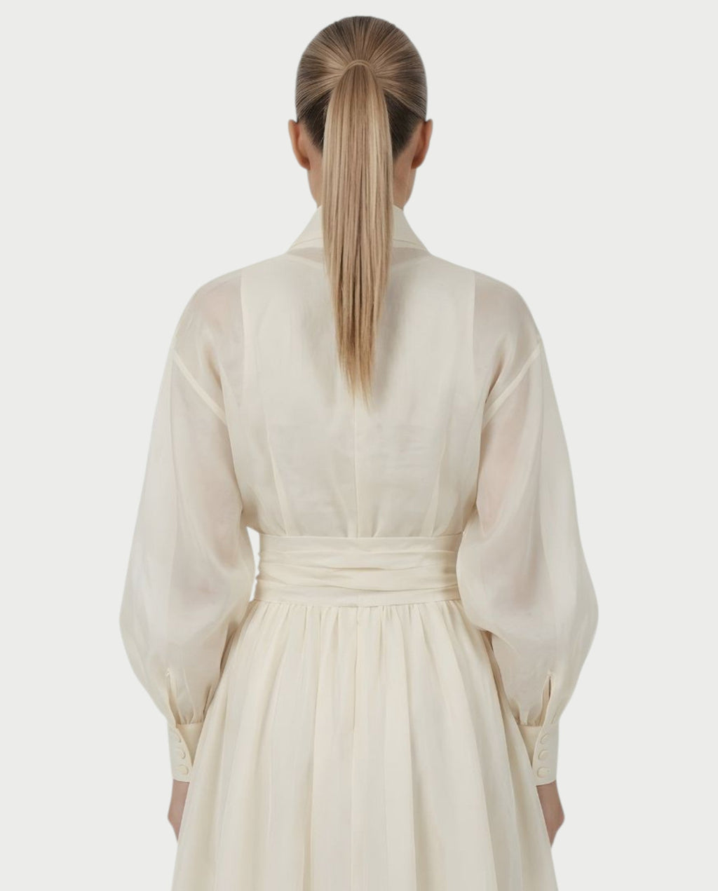 MARELA Cream White Draped Tulle Maxi Dress