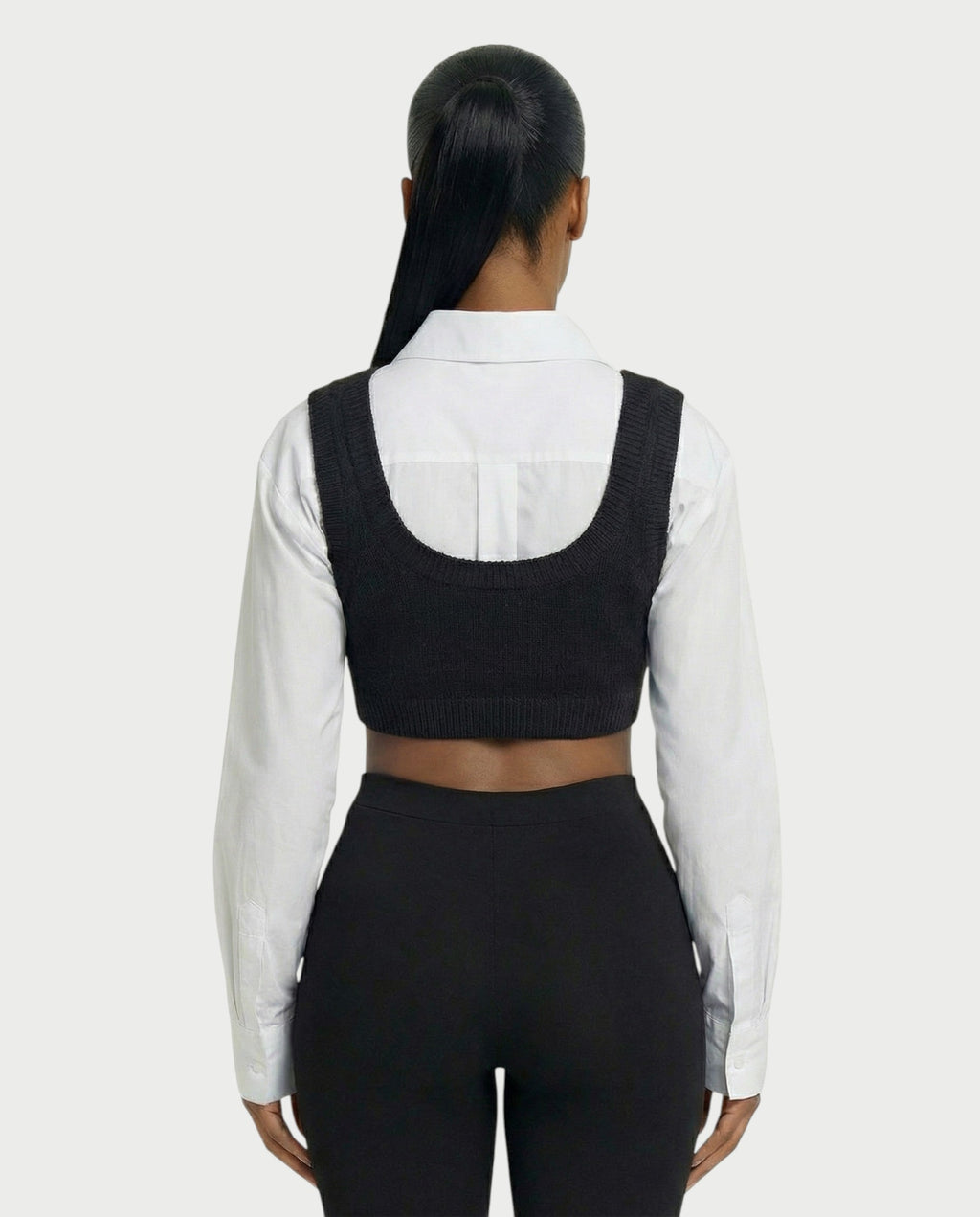 SARIEL Striped Long Sleeve Shirt & Knit Crop Top Set