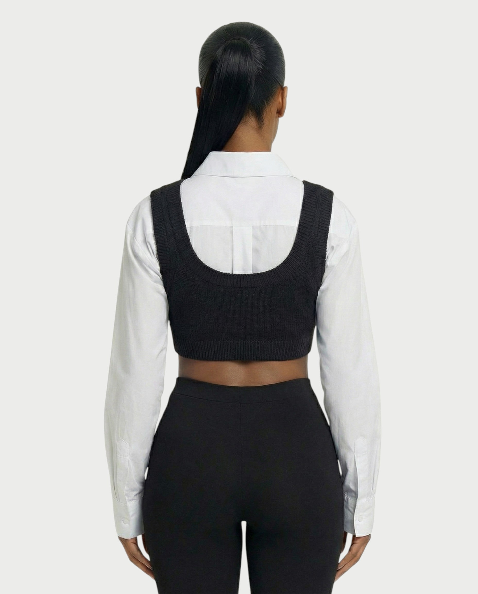 SARIEL Striped Long Sleeve Shirt & Knit Crop Top Set