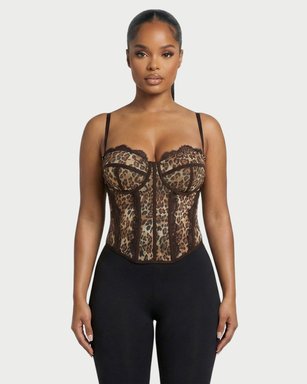 DRISELLE Lace Trim Leopard Corset Top