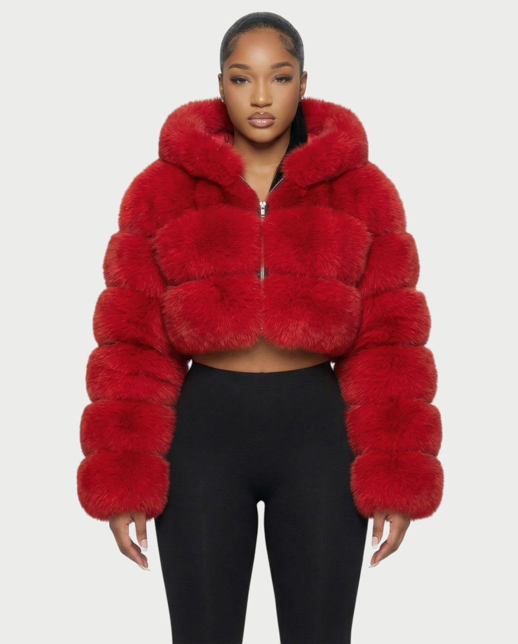 LIOREN Cropped Hooded Faux-Fur Puffer Jacket