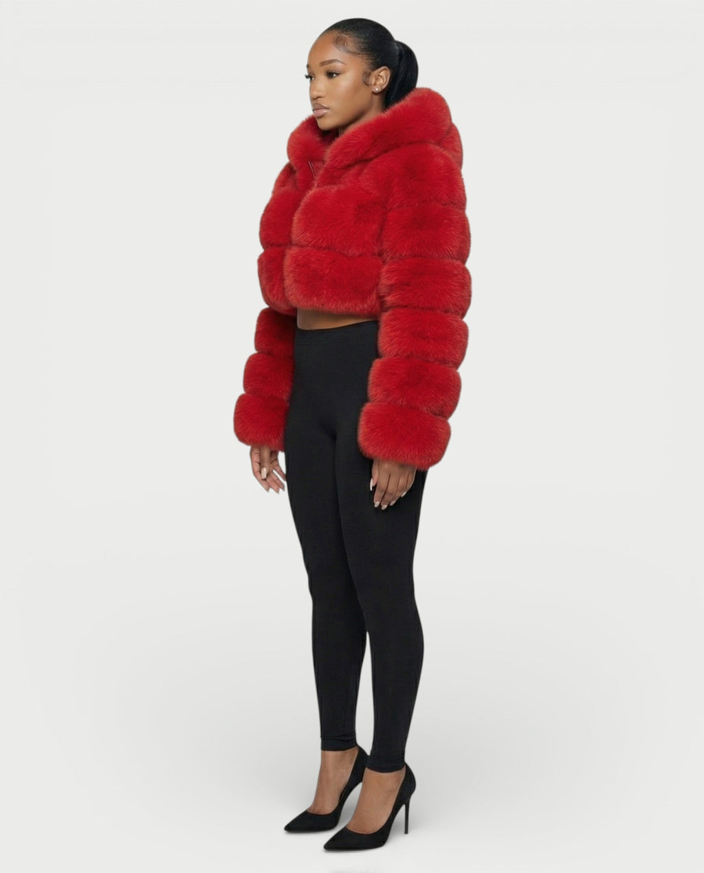 LIOREN Cropped Hooded Faux-Fur Puffer Jacket