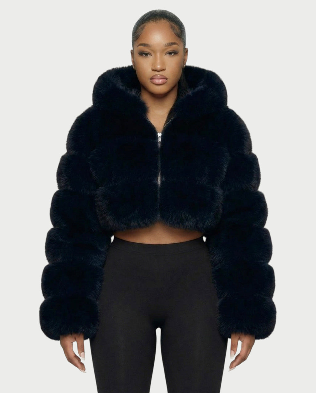 LIOREN Cropped Hooded Faux-Fur Puffer Jacket