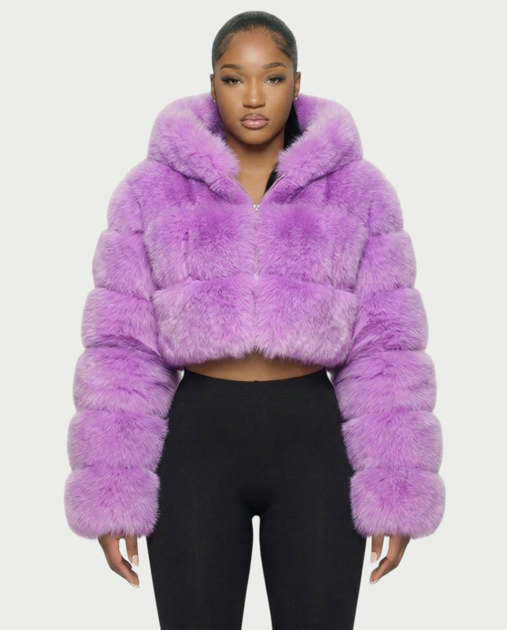 LIOREN Cropped Hooded Faux-Fur Puffer Jacket