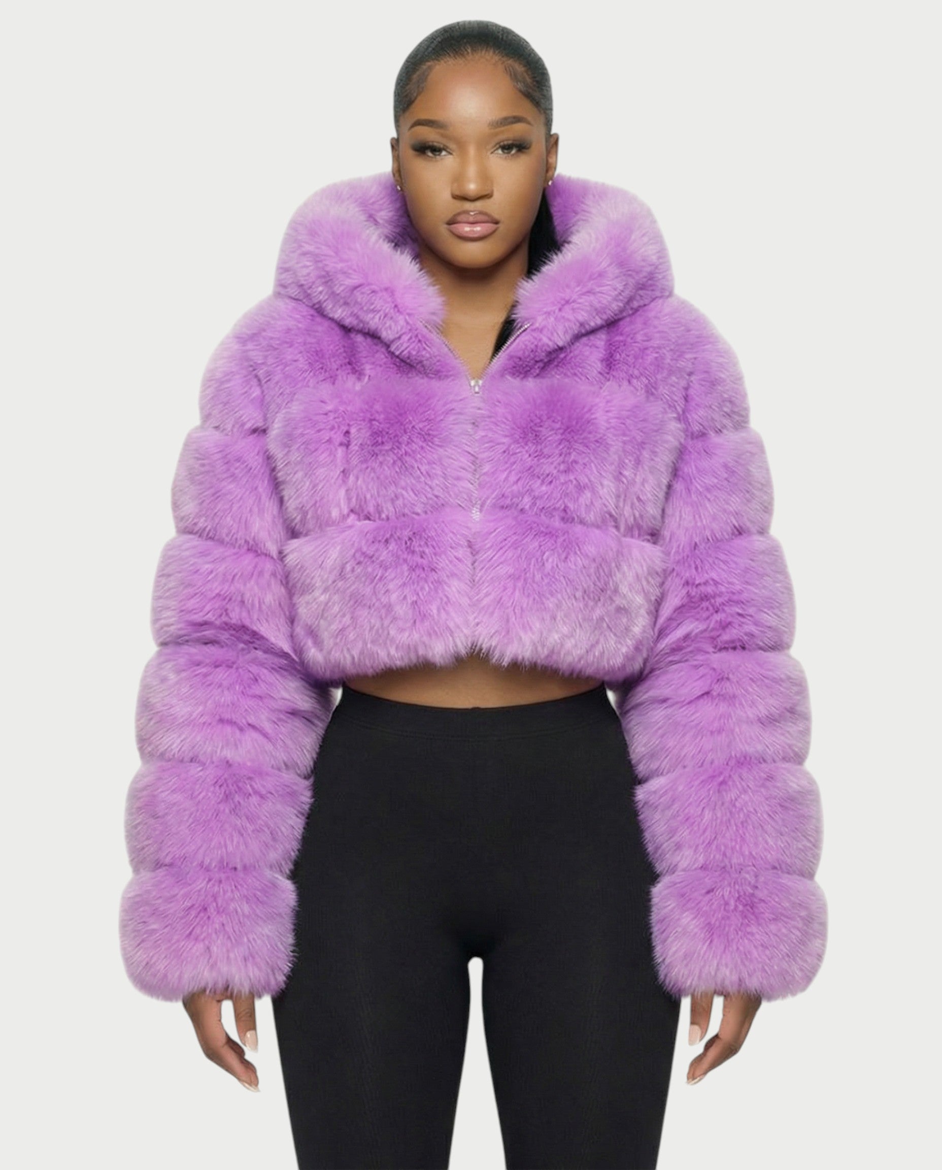 LIOREN Cropped Hooded Faux-Fur Puffer Jacket