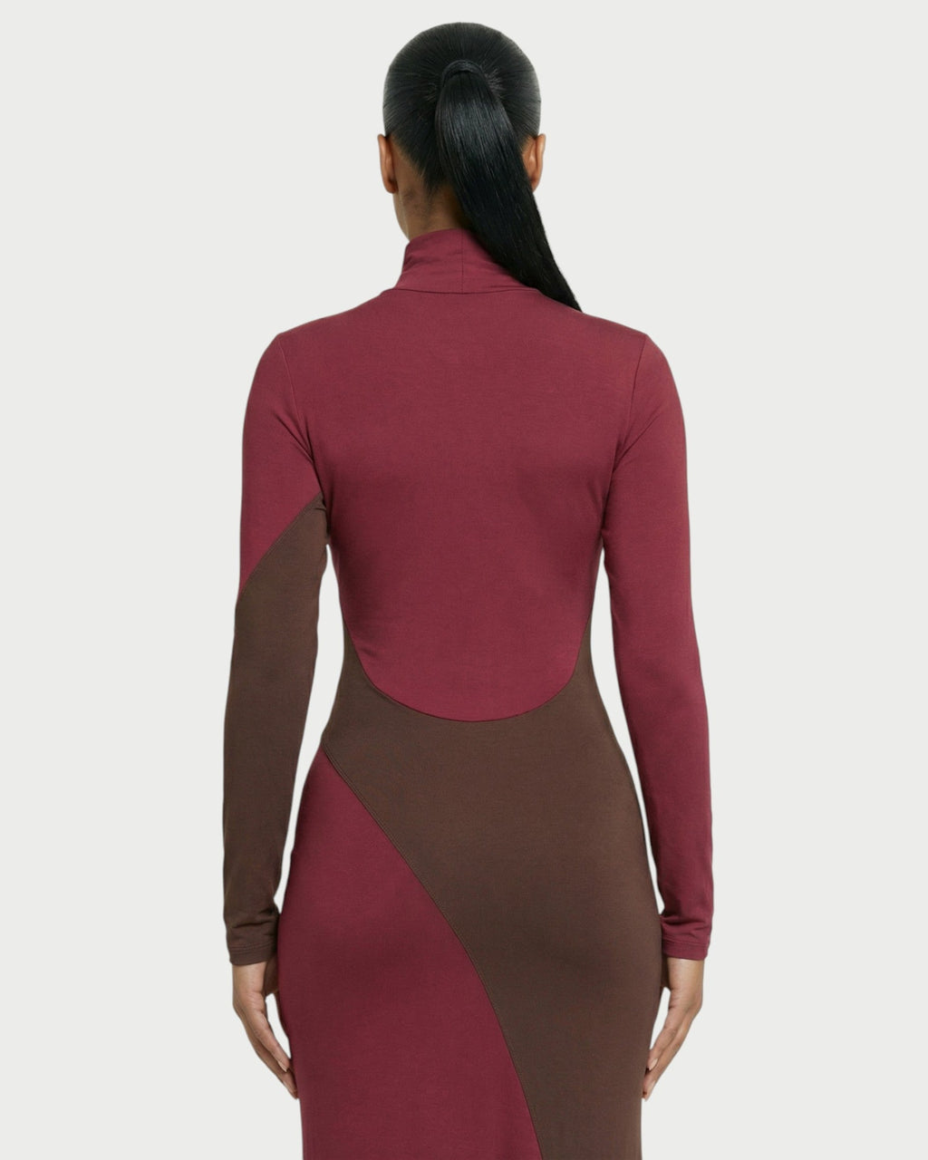 ANINA Contrast Panel Long-Sleeve Maxi Dress