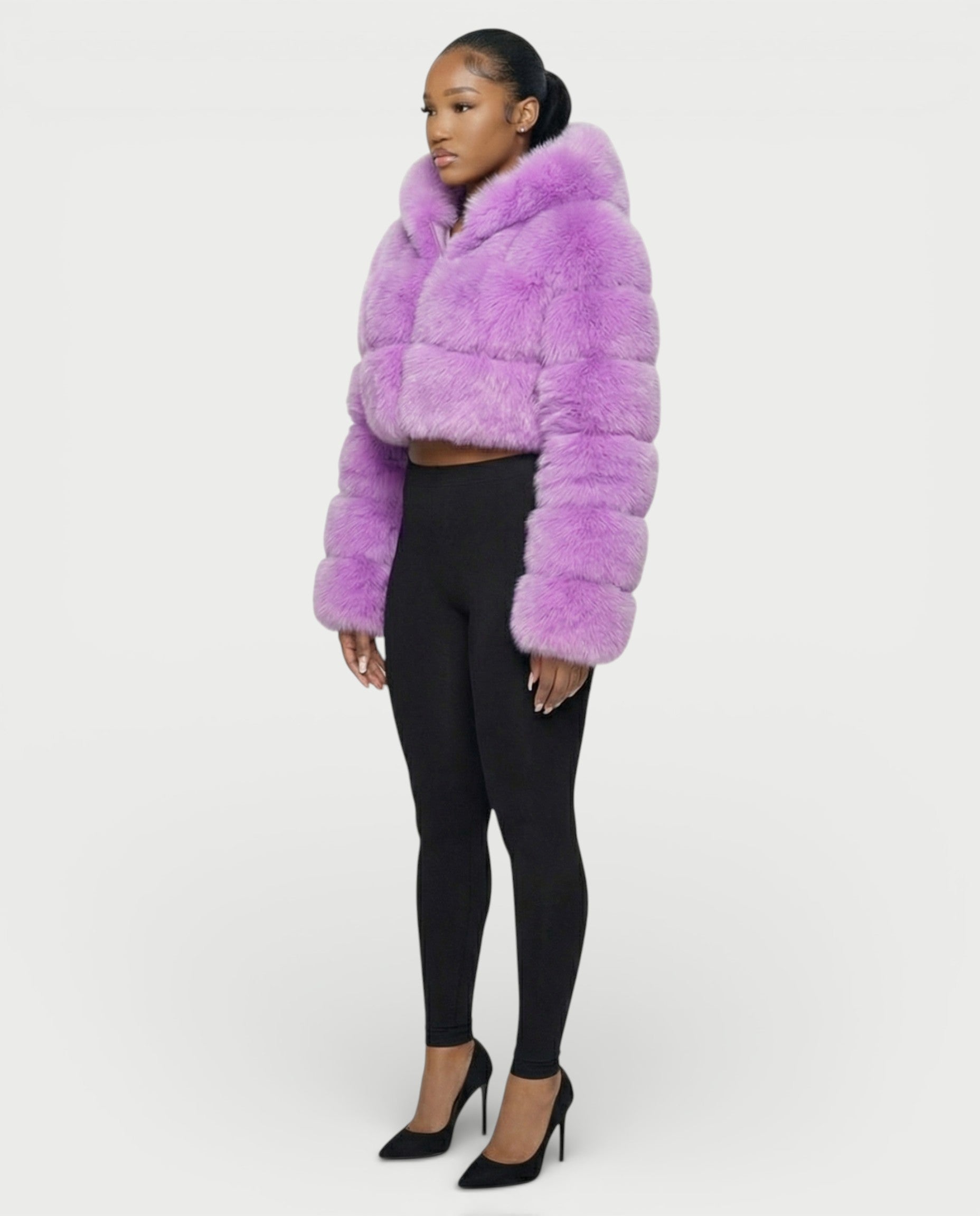 LIOREN Cropped Hooded Faux-Fur Puffer Jacket