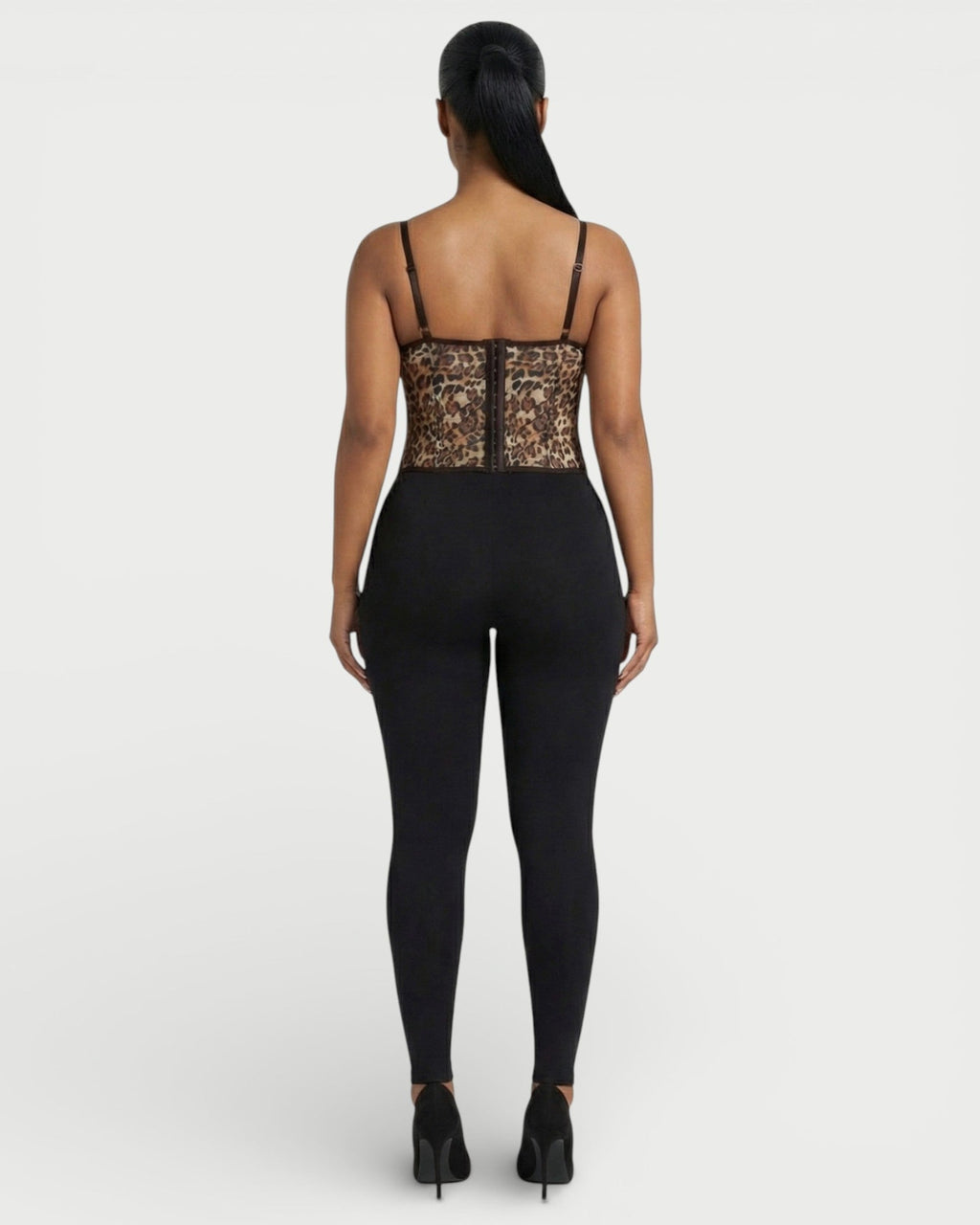 DRISELLE Lace Trim Leopard Corset Top