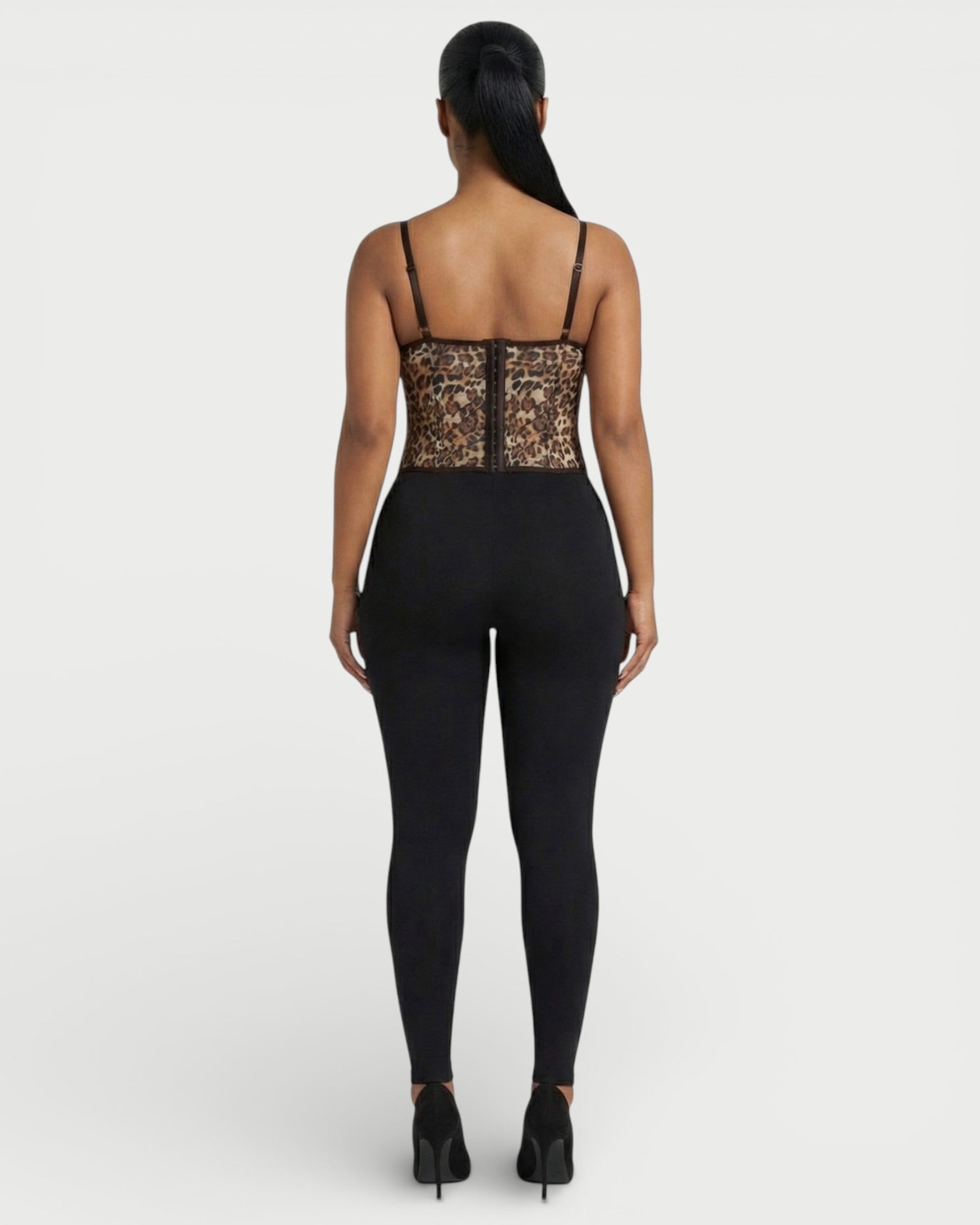 DRISELLE Lace Trim Leopard Corset Top