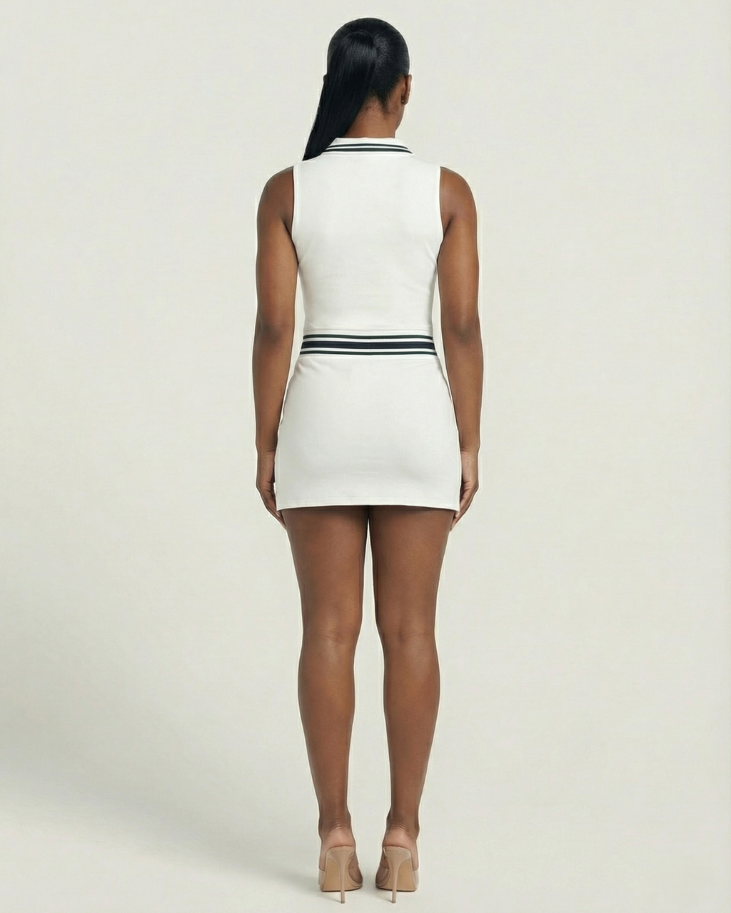 DRAYA Sporty Zip-Front Collared Top & Mini Skirt Set
