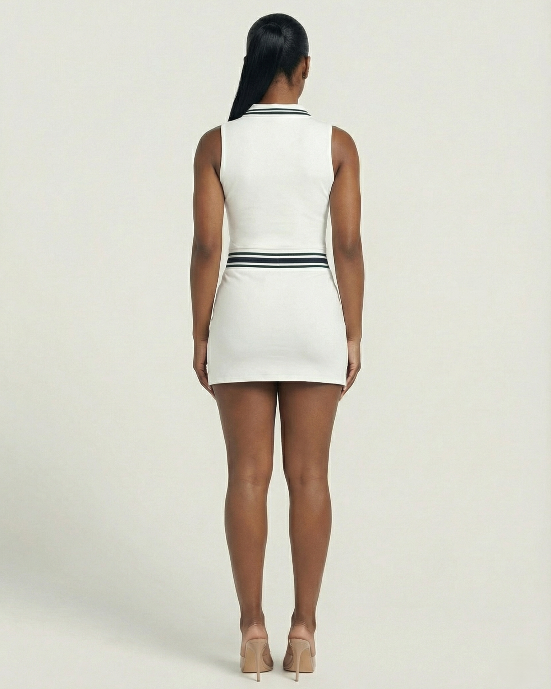 DRAYA Sporty Zip-Front Collared Top & Mini Skirt Set