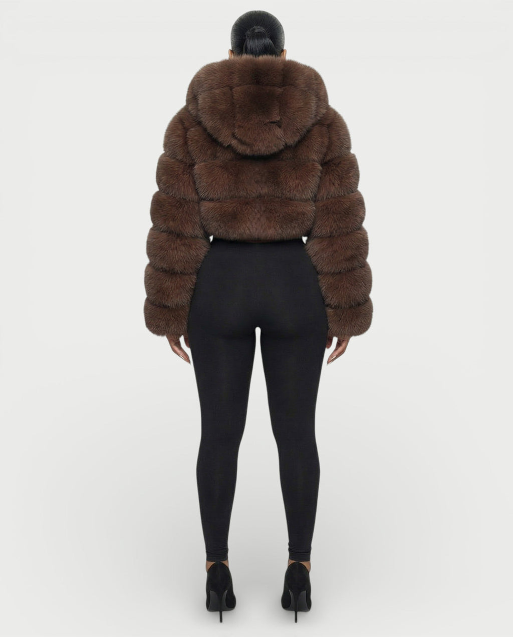 LIOREN Cropped Hooded Faux-Fur Puffer Jacket