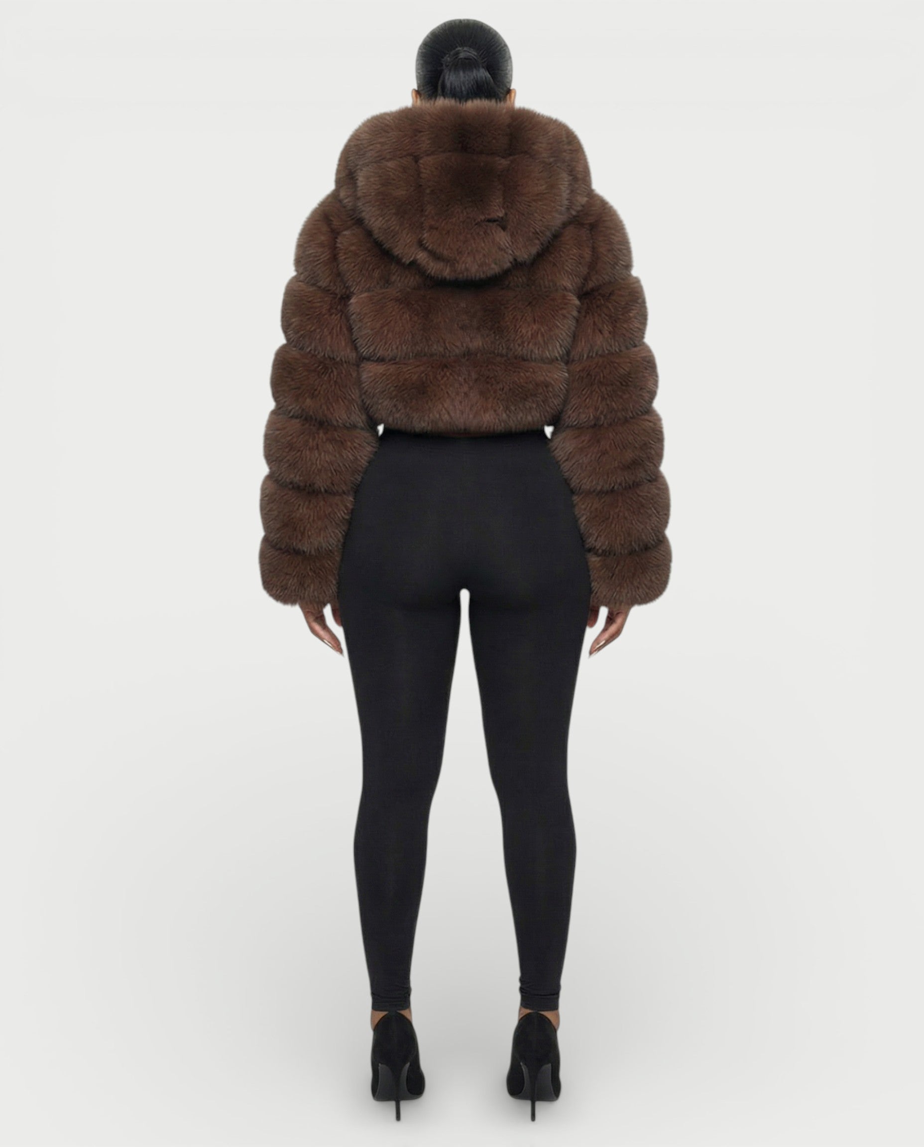 LIOREN Cropped Hooded Faux-Fur Puffer Jacket