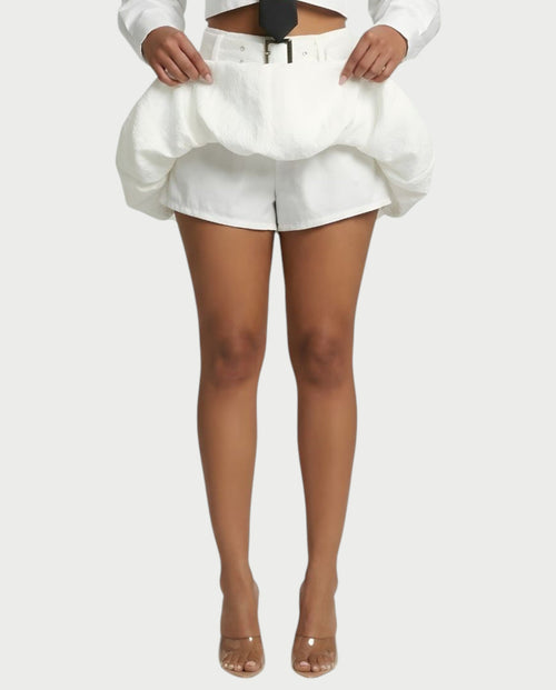 LAFIRNA Belted High-Waist Bubble Hem Mini Skort