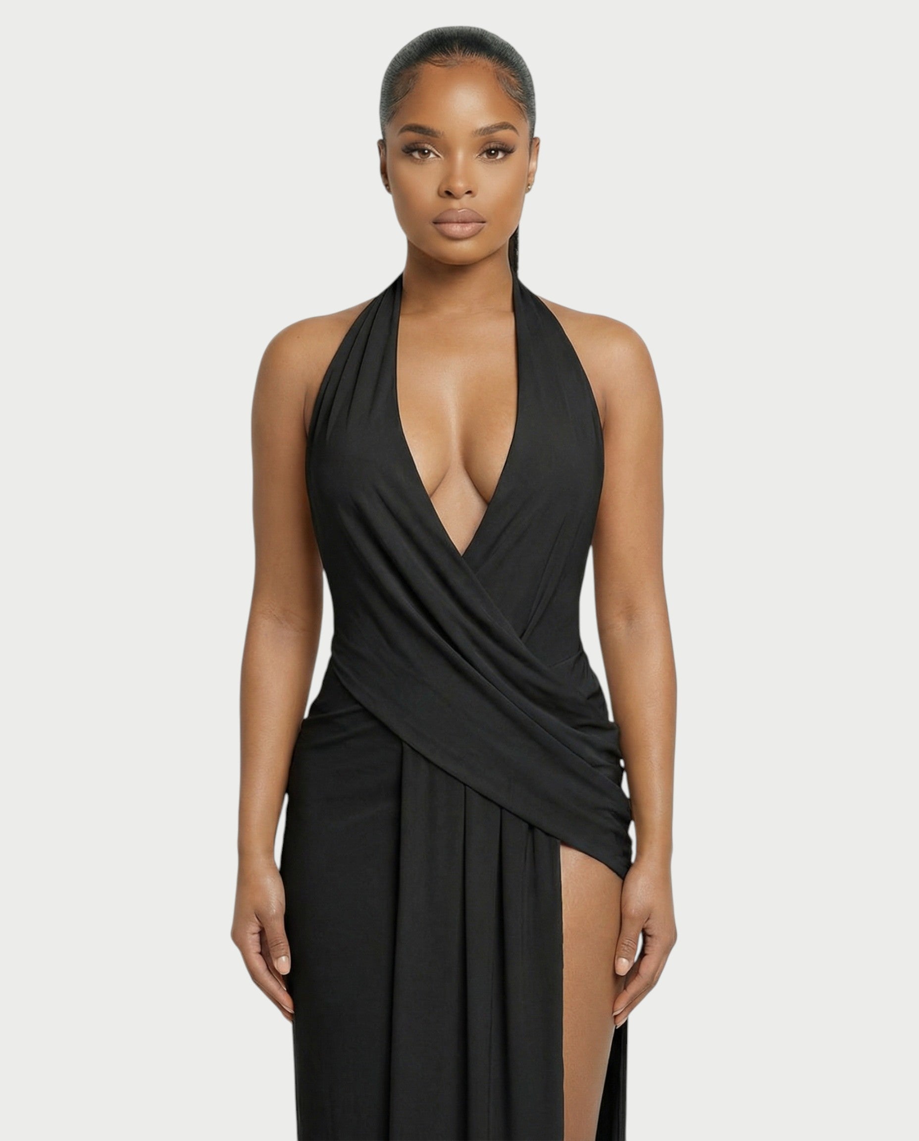 ERAYA Halter Neck Thigh-High Slit Maxi Dress