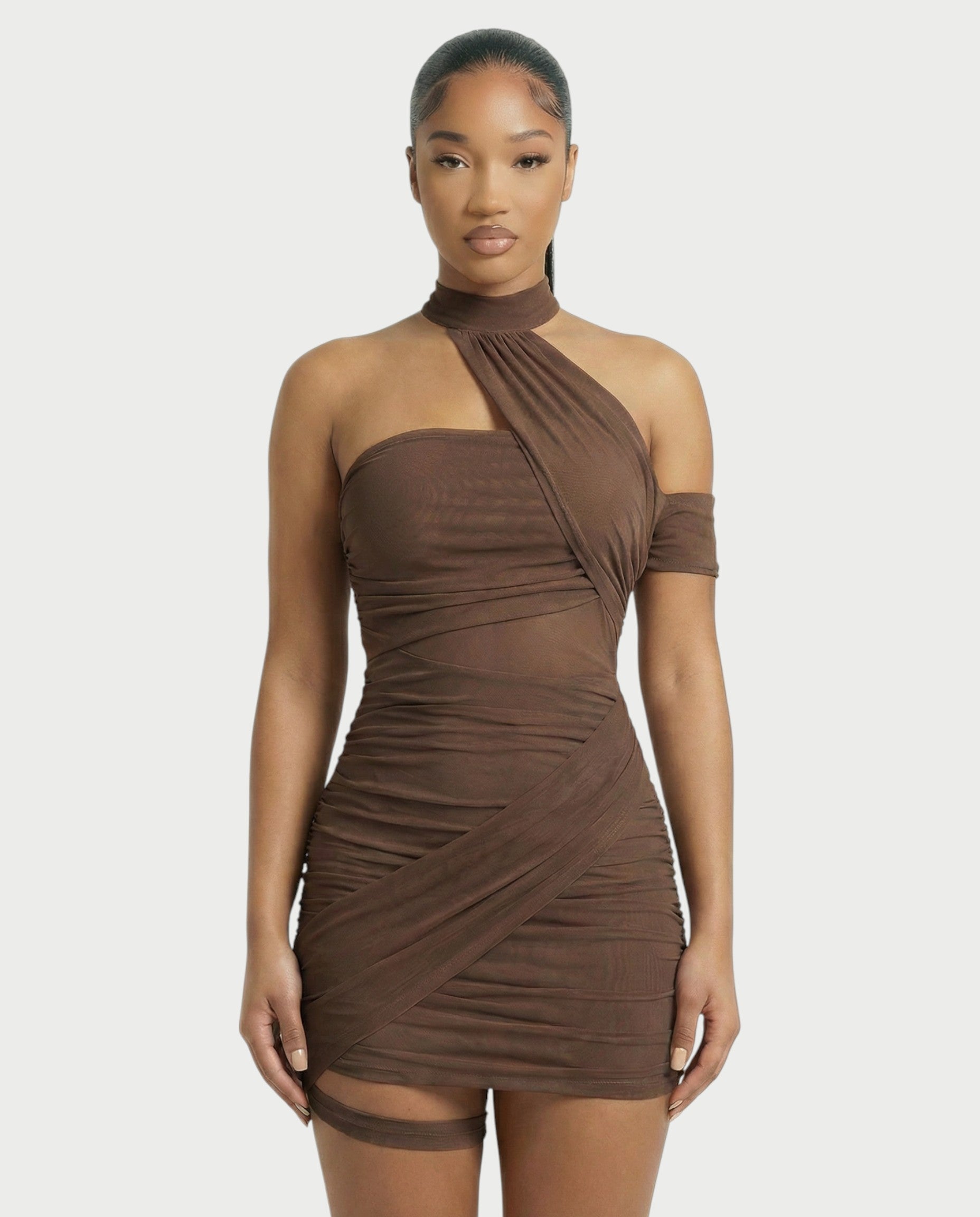 SONIA Draped Mesh Mini Dress