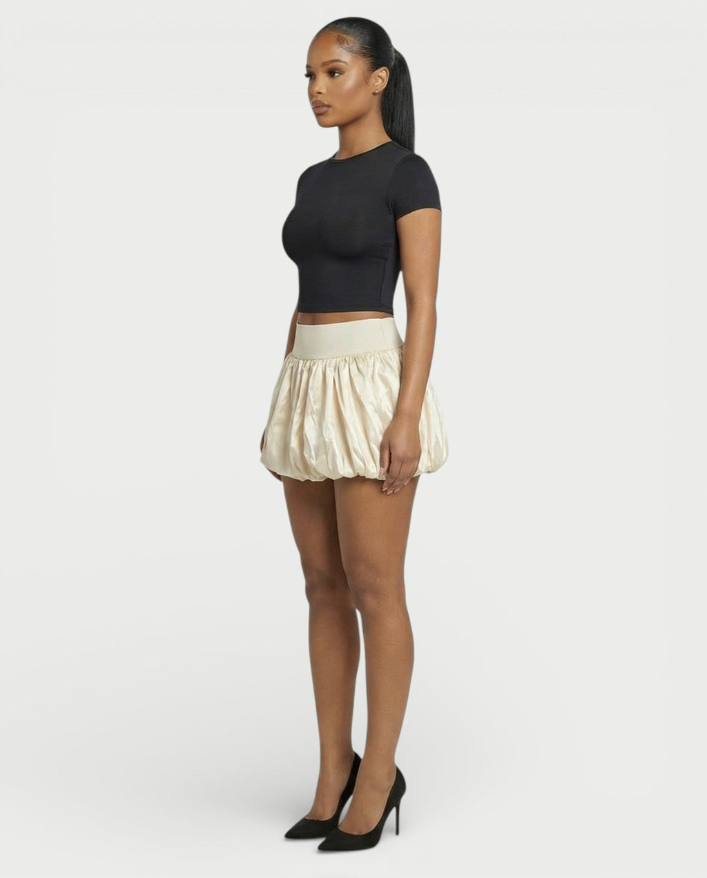 ZARELA High-Waist Bubble Hem Mini Skirt