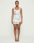 EVYRA Floral Print Sequin Slit Mini Dress
