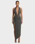 ORLAYA Deep Plunge Halter High-Slit Maxi Dress