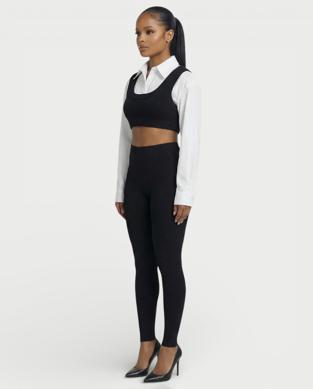 SARIEL Striped Long Sleeve Shirt & Knit Crop Top Set