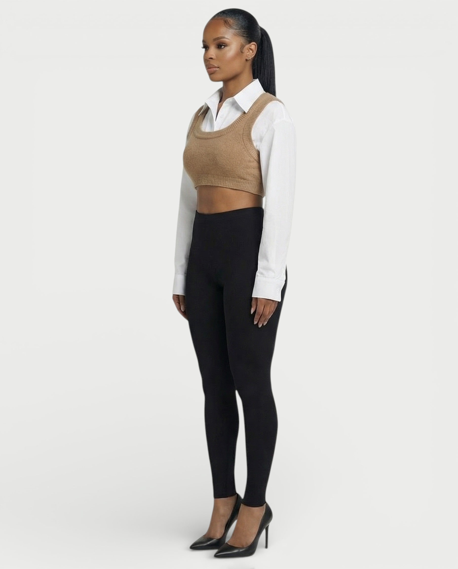 SARIEL Striped Long Sleeve Shirt & Knit Crop Top Set