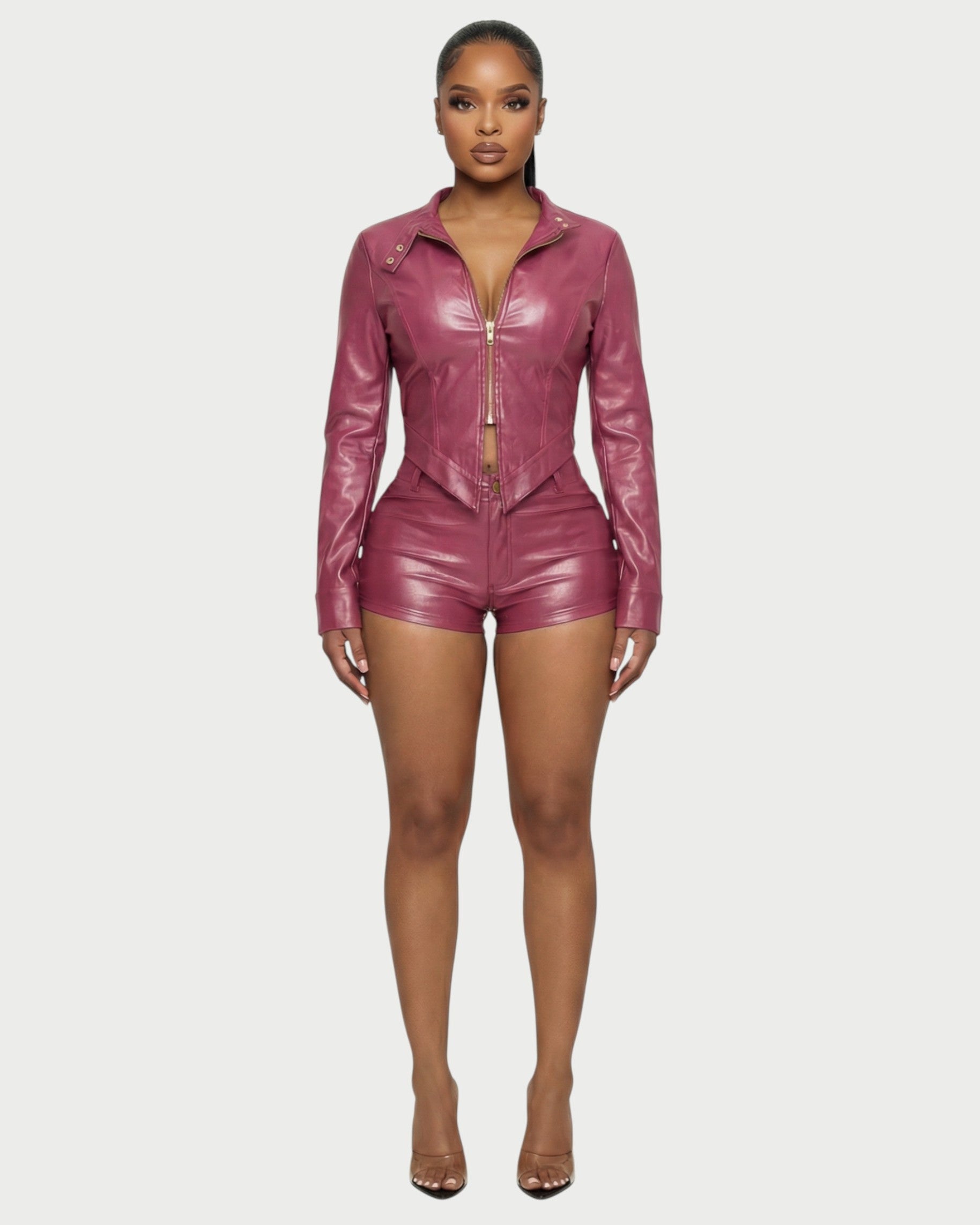 BRIXA Leather Jacket & High-Waist Shorts Set