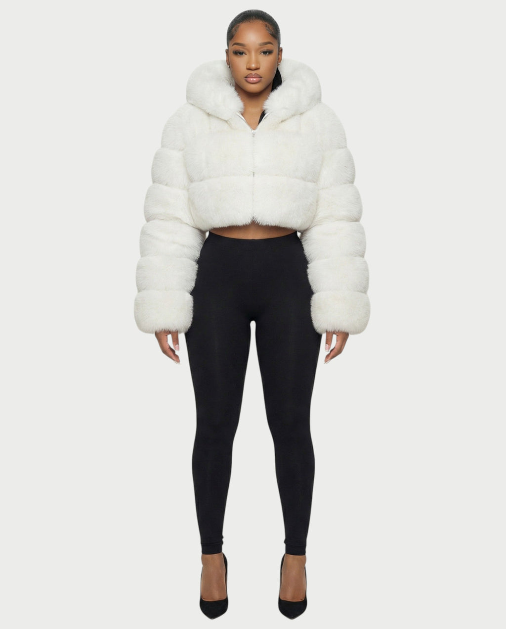 LIOREN Cropped Hooded Faux-Fur Puffer Jacket