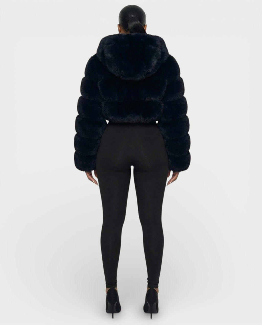 LIOREN Cropped Hooded Faux-Fur Puffer Jacket