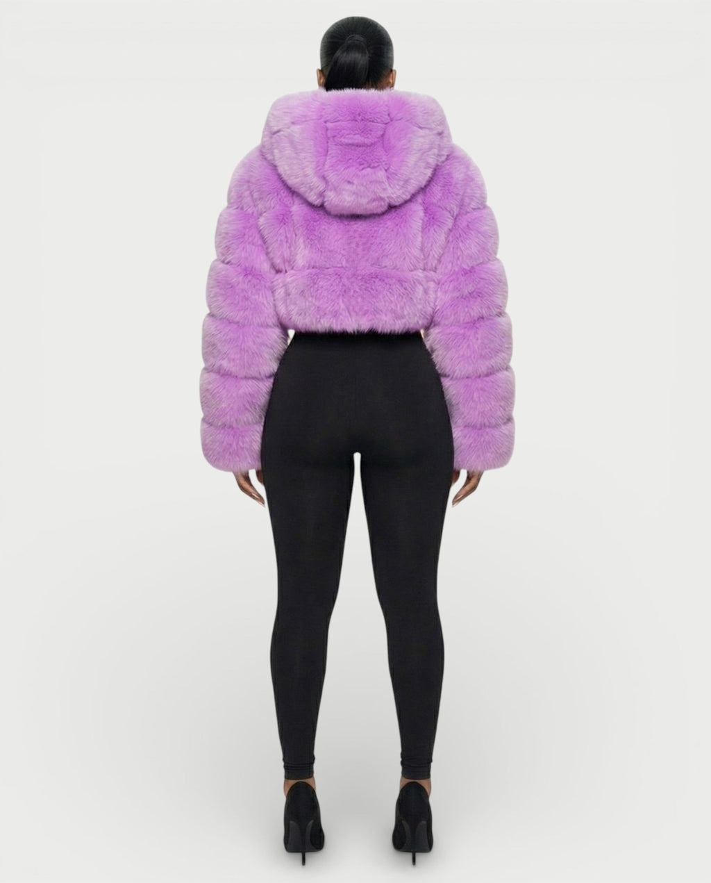 LIOREN Cropped Hooded Faux-Fur Puffer Jacket