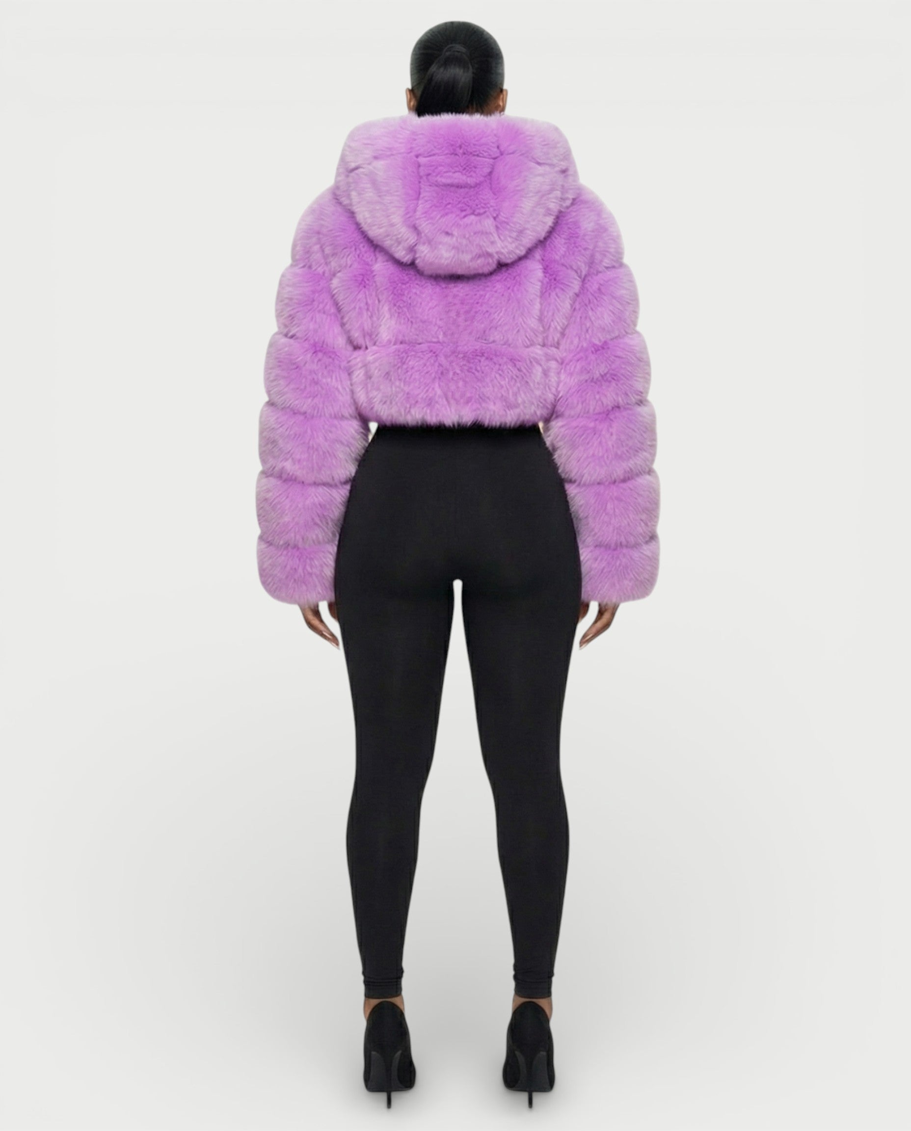 LIOREN Cropped Hooded Faux-Fur Puffer Jacket