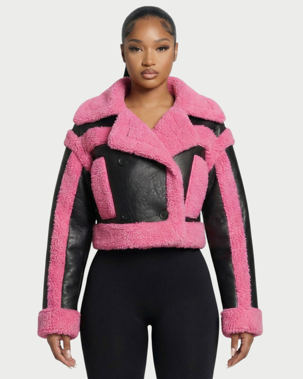 LIVIAN Faux-Shearling Panel Cropped Jacket