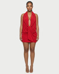 SIONA Rope Trim Draped Halter Mini Dress