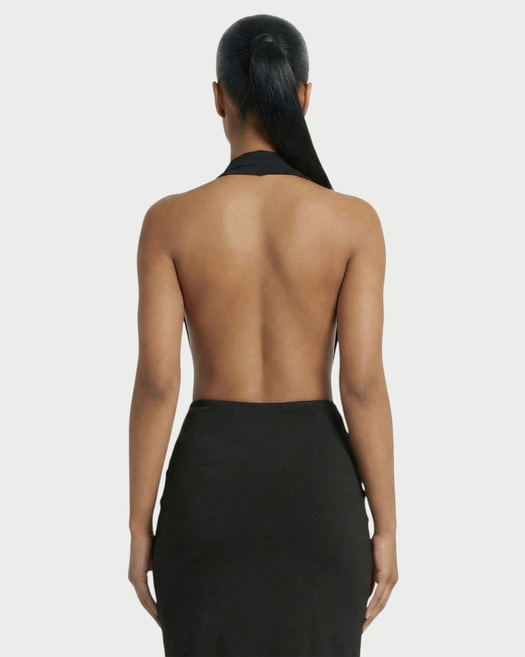 ORLAYA Deep Plunge Halter High-Slit Maxi Dress
