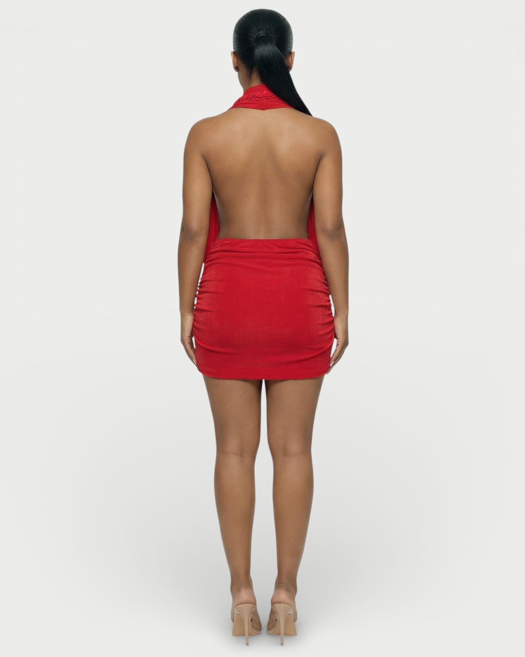 SIONA Rope Trim Draped Halter Mini Dress