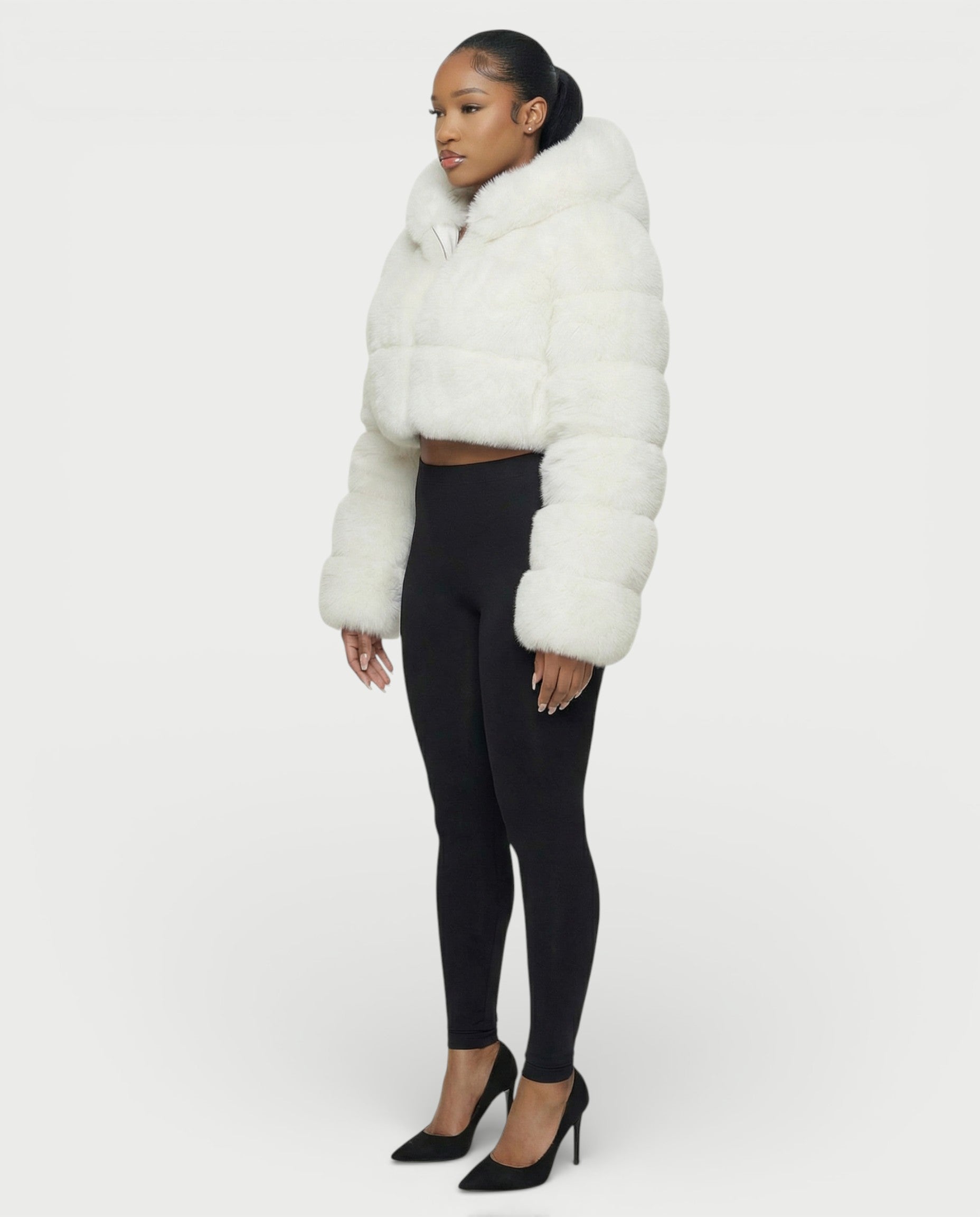 LIOREN Cropped Hooded Faux-Fur Puffer Jacket
