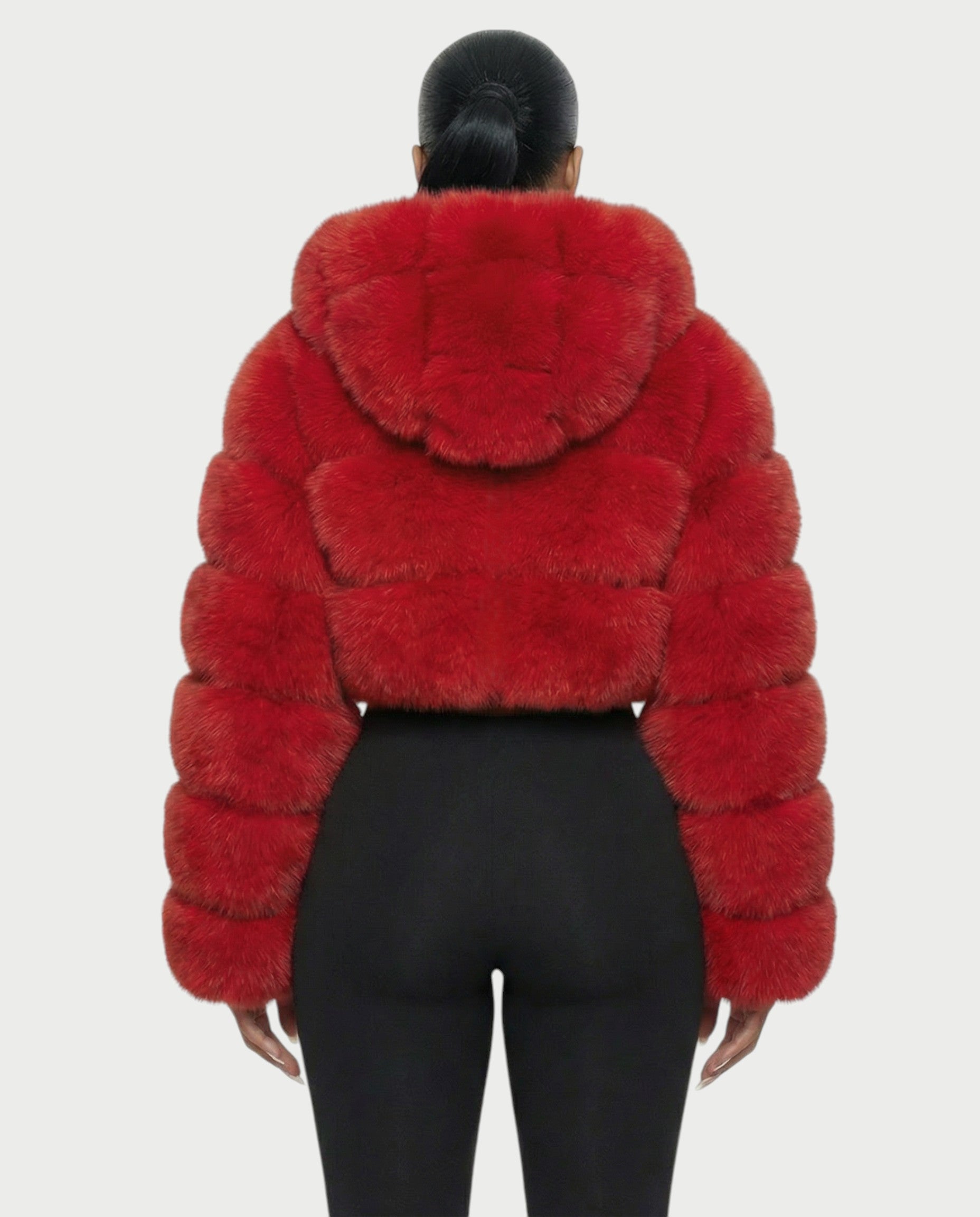 LIOREN Cropped Hooded Faux-Fur Puffer Jacket