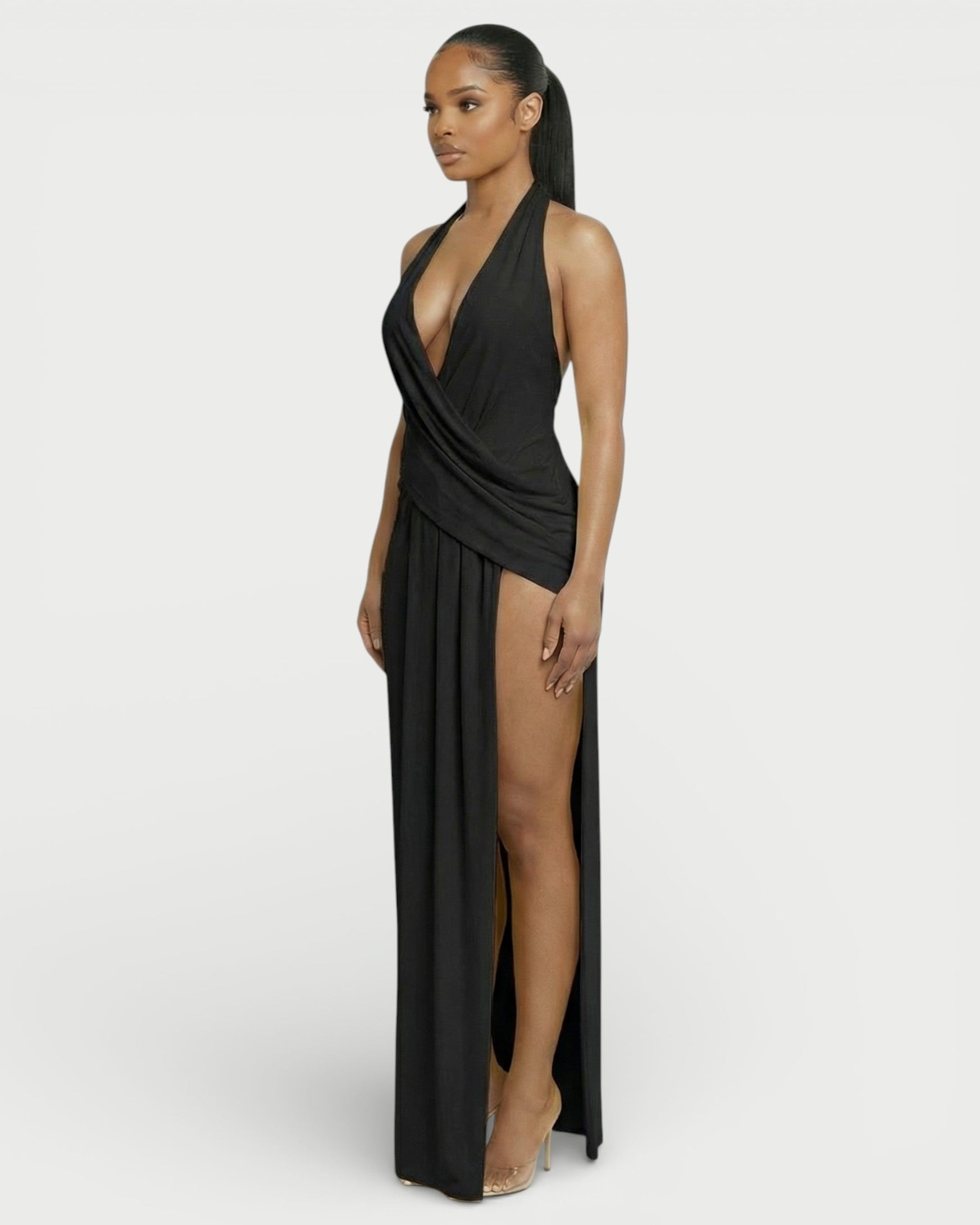 ERAYA Halter Neck Thigh-High Slit Maxi Dress