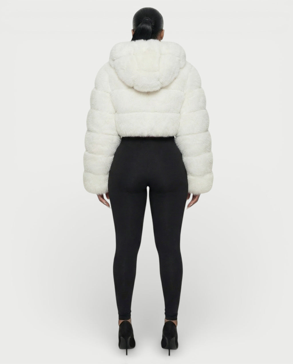 LIOREN Cropped Hooded Faux-Fur Puffer Jacket