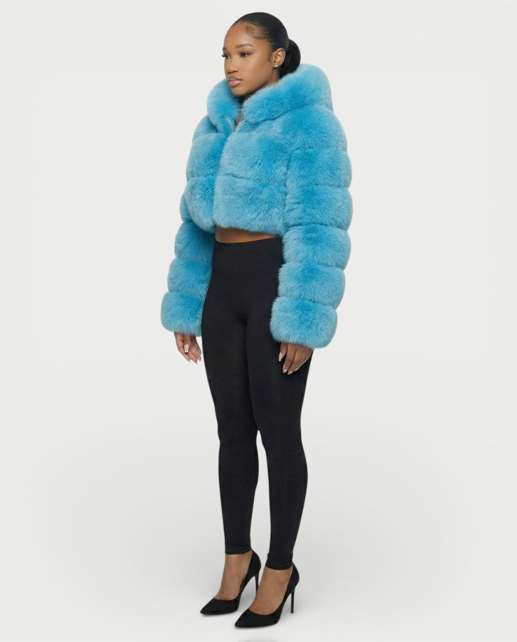 LIOREN Cropped Hooded Faux-Fur Puffer Jacket