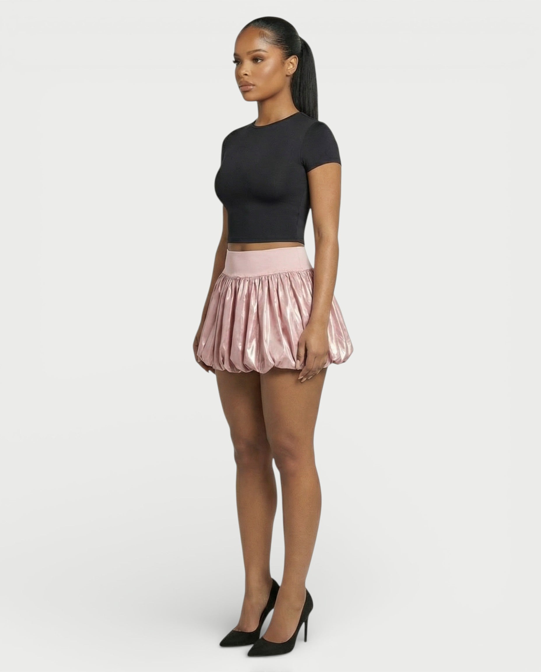 ZARELA High-Waist Bubble Hem Mini Skirt