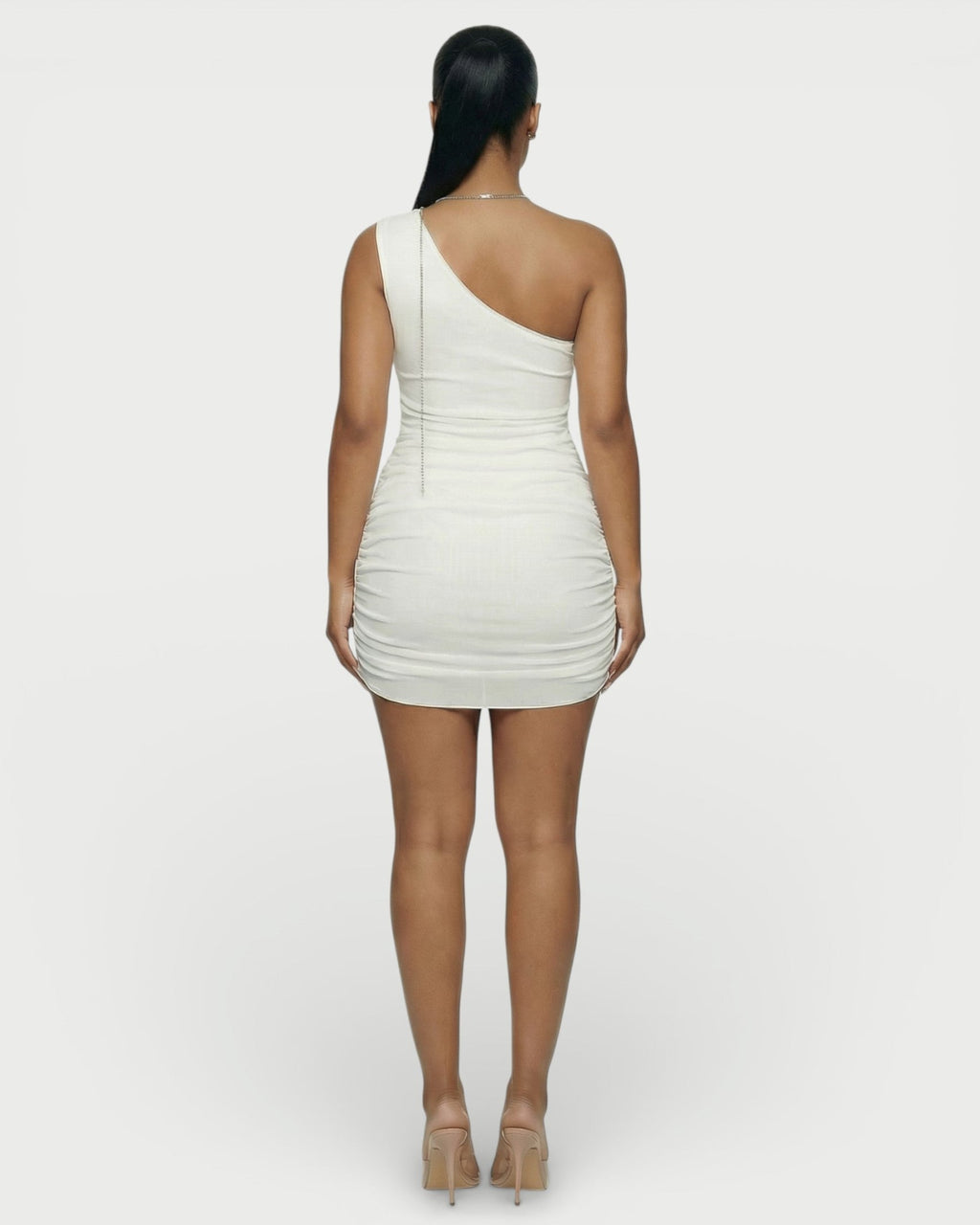 JUVIA Chain Detail Cut-Out Mesh Mini Dress