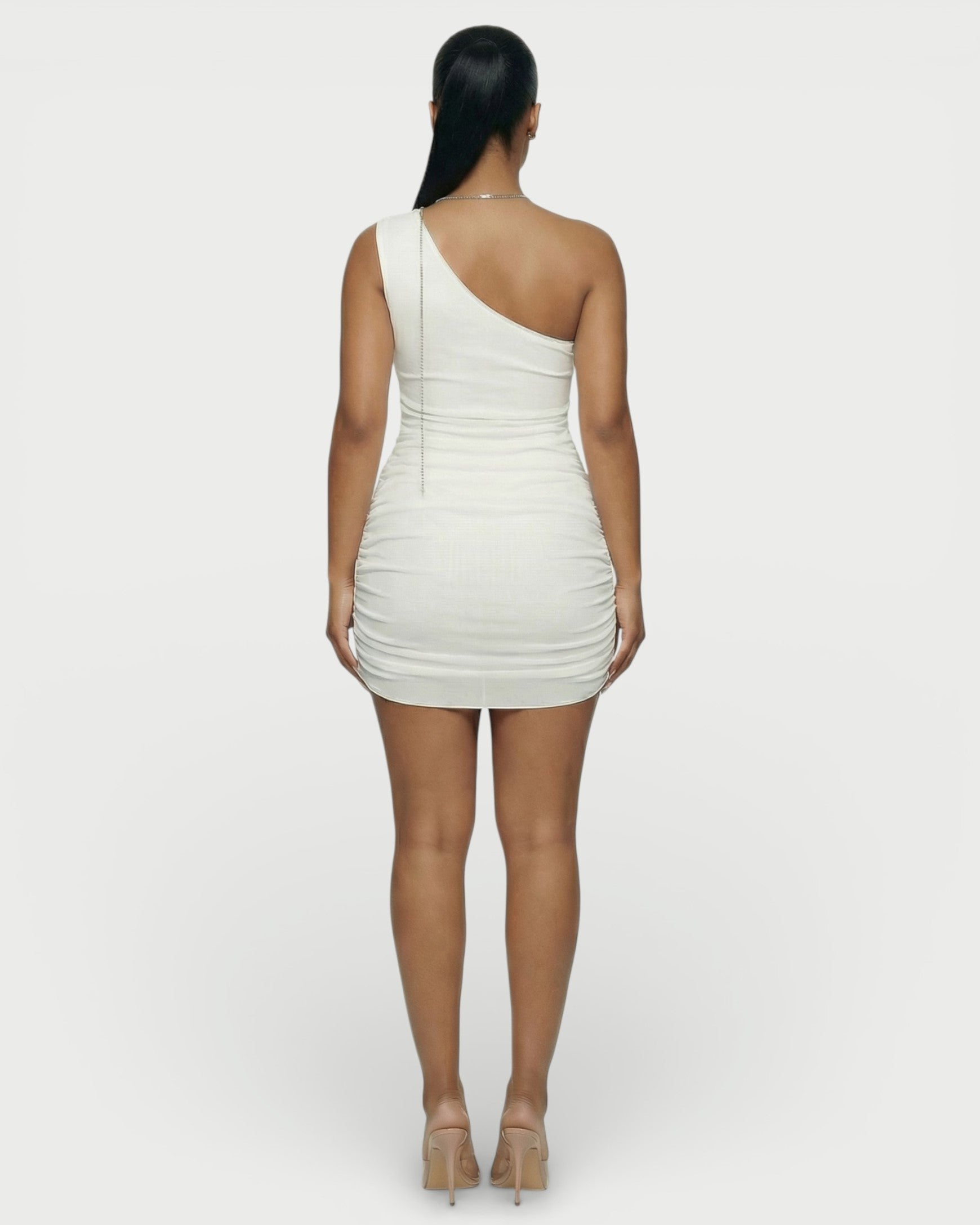 JUVIA Chain Detail Cut-Out Mesh Mini Dress