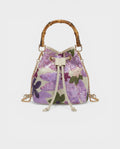 ZERINA Lavender Floral Sequin Bamboo Handle Bucket Bag
