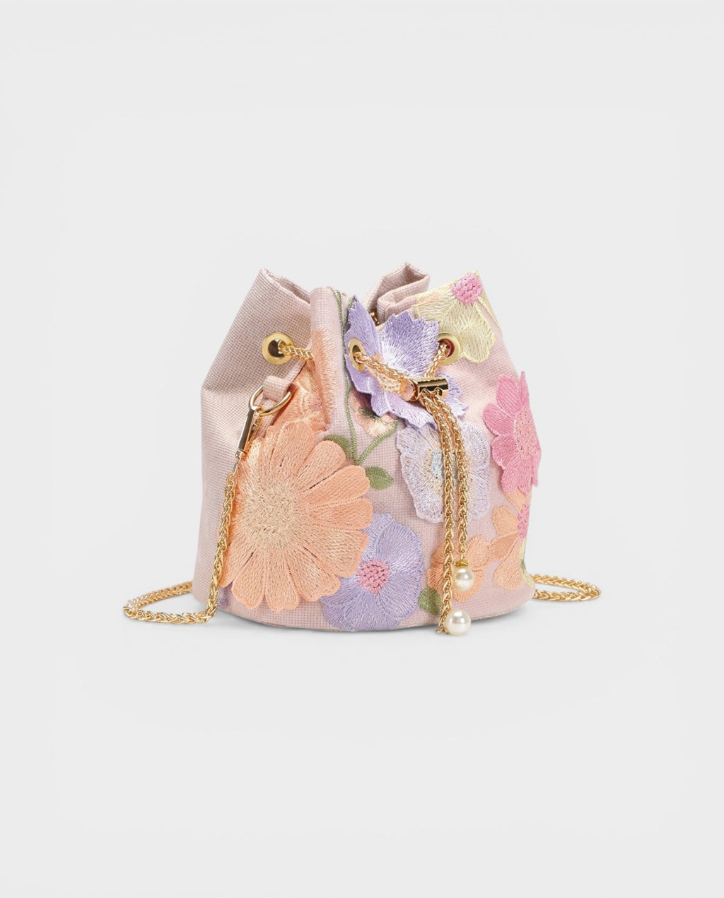 VILAH Pastel Floral Embroidered Bucket Bag