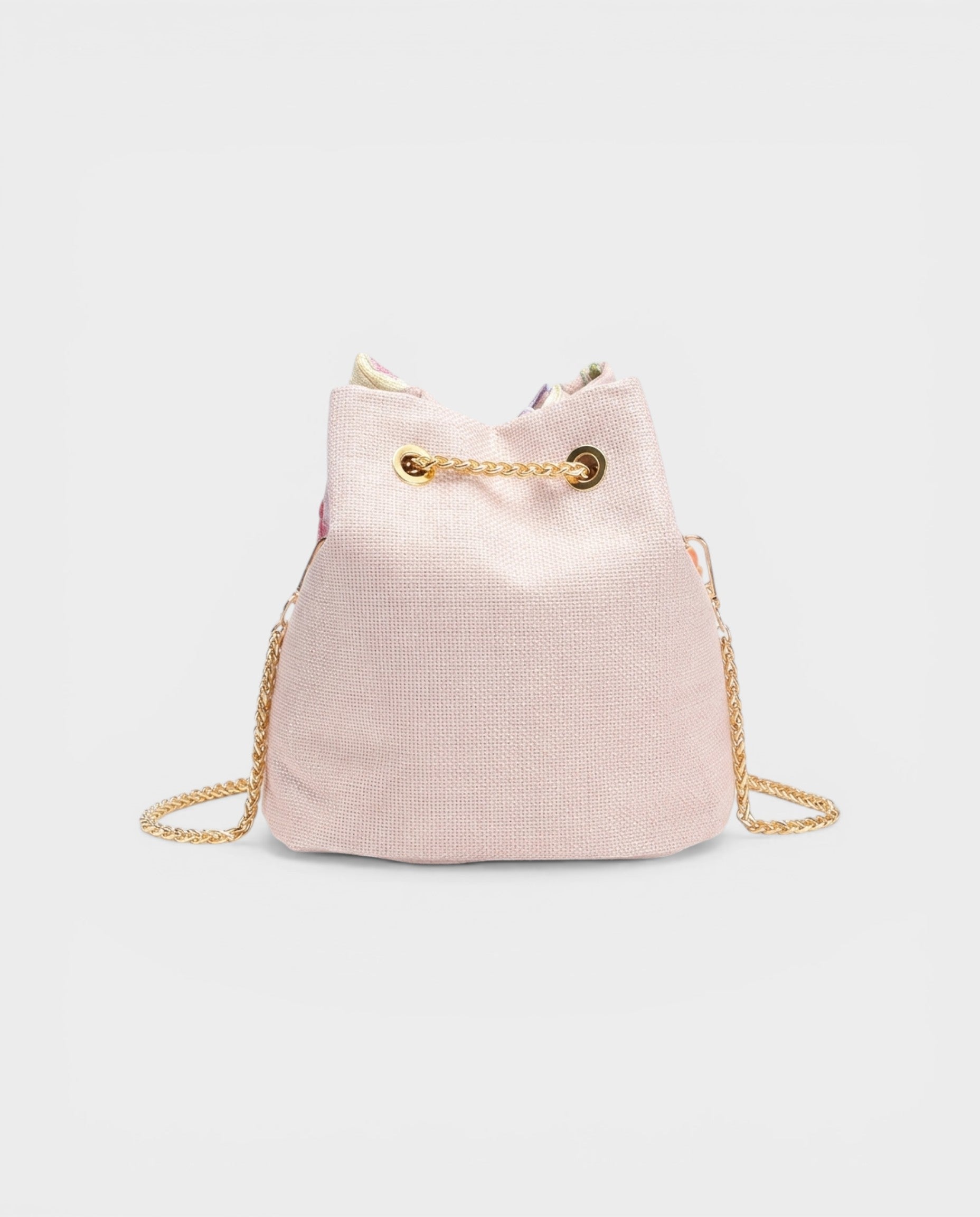 VILAH Pastel Floral Embroidered Bucket Bag