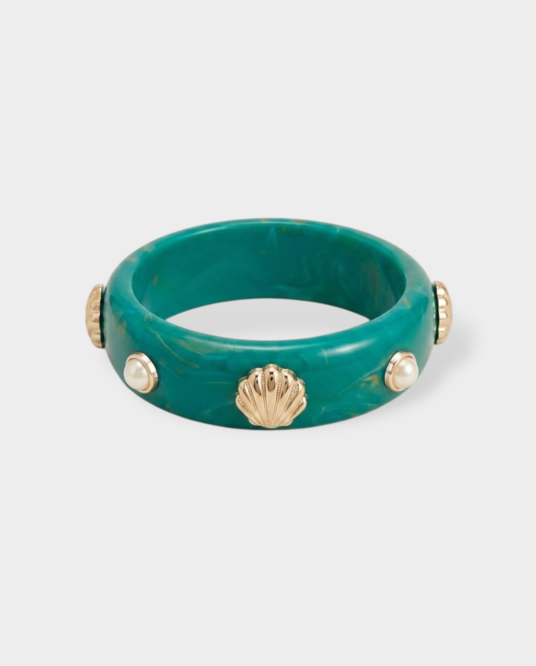 Shell & Pearl Resin Bangle Bracelet