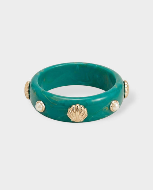 Shell & Pearl Resin Bangle Bracelet